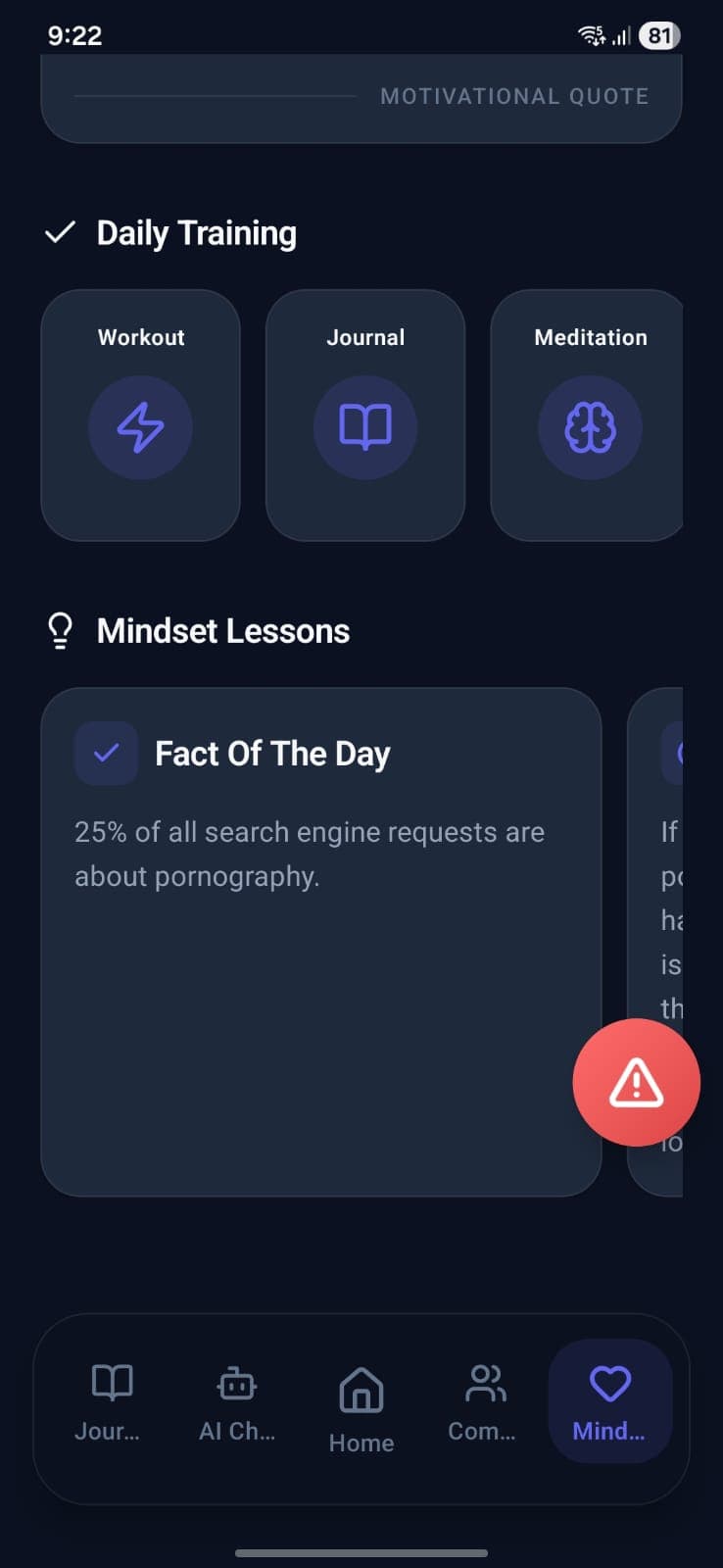 Mindset Training, Daily lesson, challenge, and fact-of-the-day to rebuild habits.