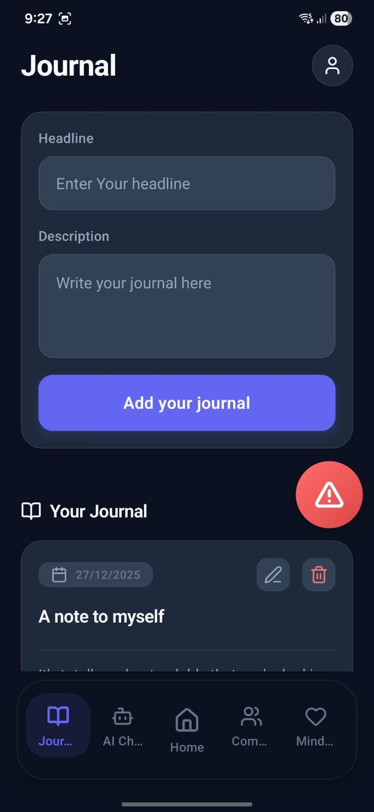 Private Journal, Capture thoughts, reflect, edit entries, and build self-awareness.